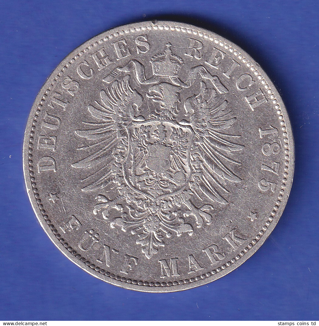 Dt. Kaiserreich Bayern Silbermünze Ludwig II. 5 Mark 1875 D Ss - Altri & Non Classificati