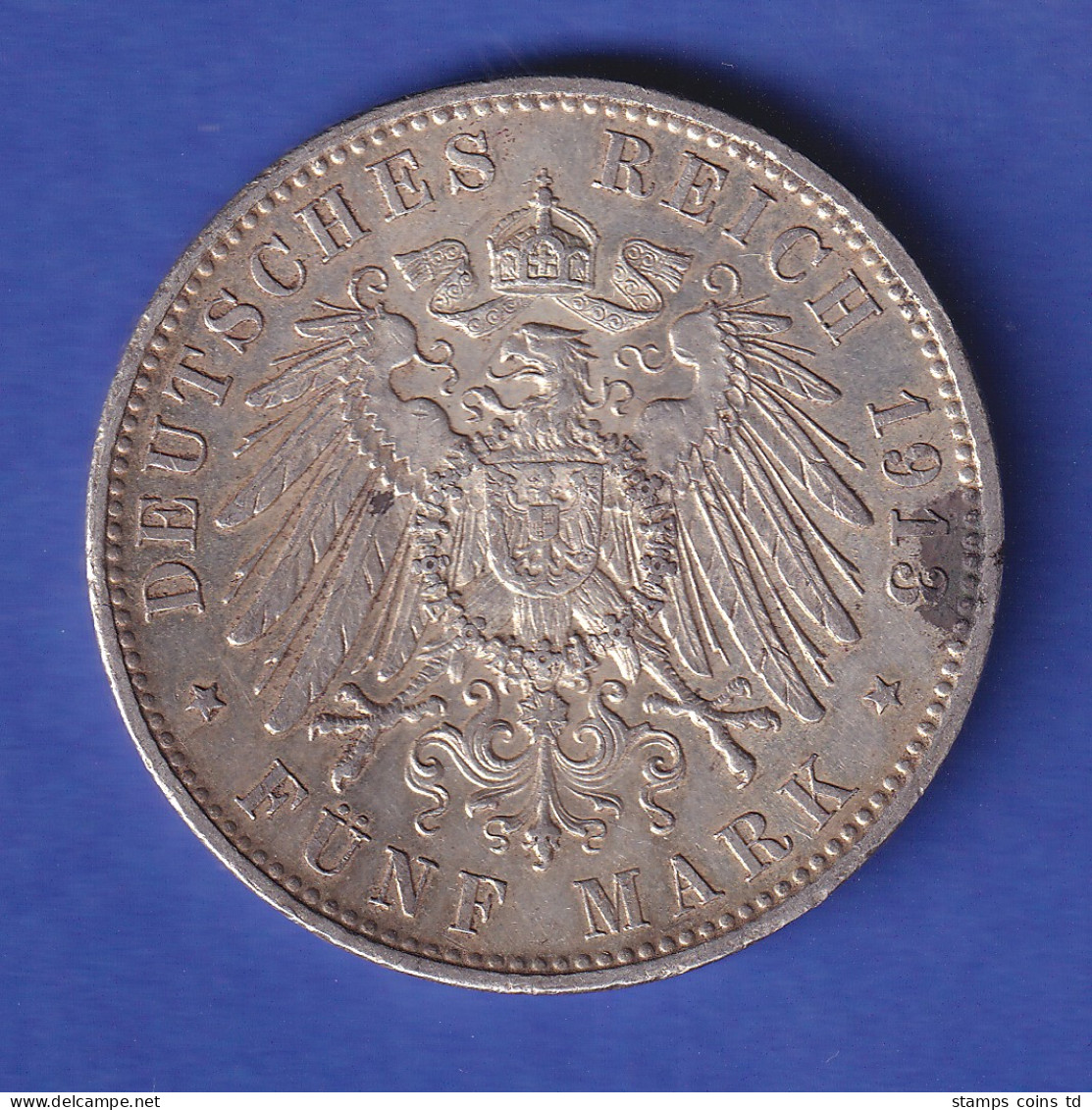 Bayern Silbermünze König Otto 5 Mark 1913 D Vz - Other & Unclassified