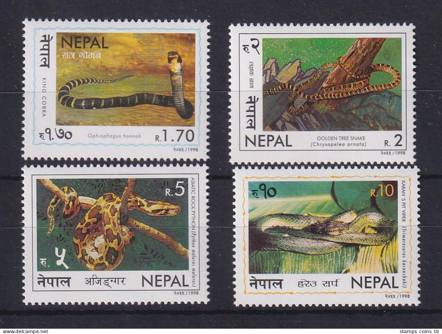 Nepal  1998 Schlangen Mi.-Nr. 673-76 Satz 4 Werte  ** / MNH - Nepal