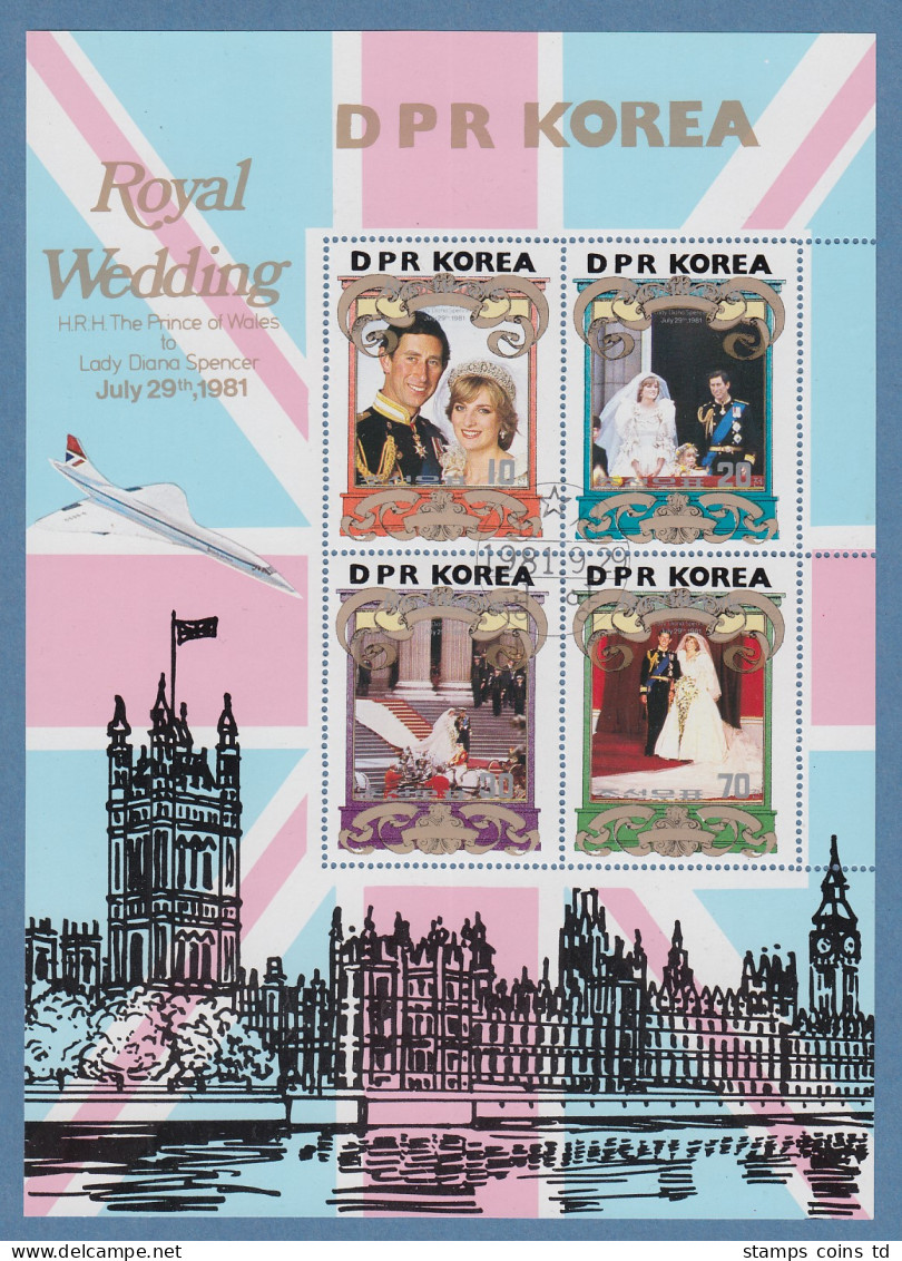 Korea-Nord 1981 Lady Diana Royal Wedding Kleinbogen Mit 4 Werten Gestempelt - Corea Del Norte