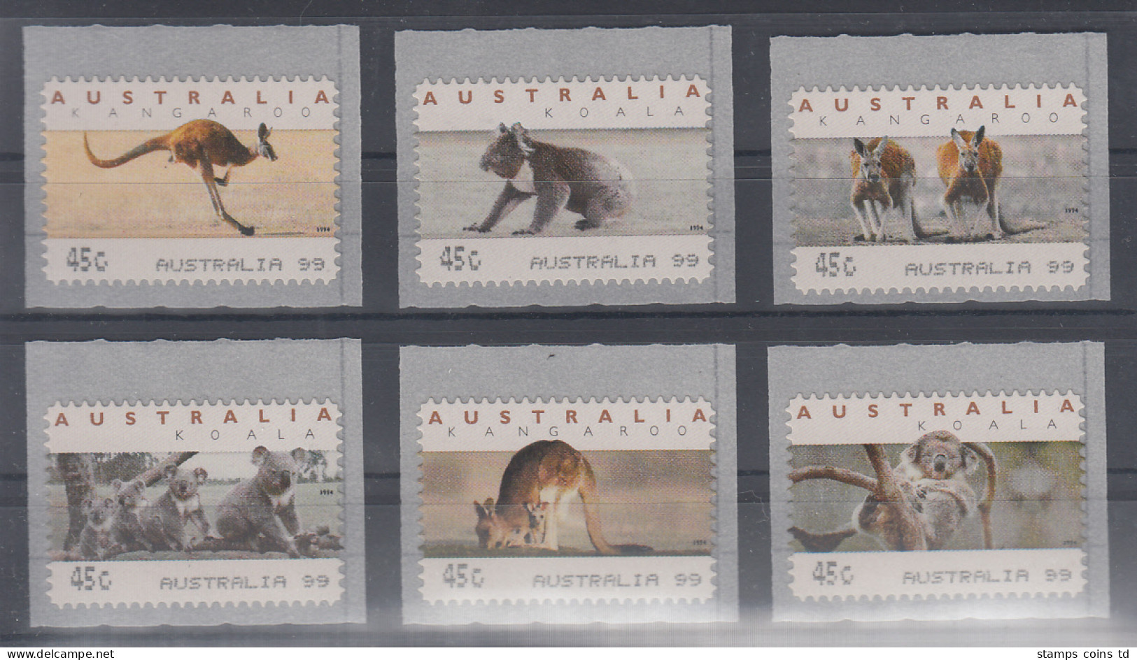 Australien Monétel-ATM Kangaroo / Koala 6 Motive Kpl. Je 45c AUSTRALIA 99 - Timbres De Distributeurs [ATM]