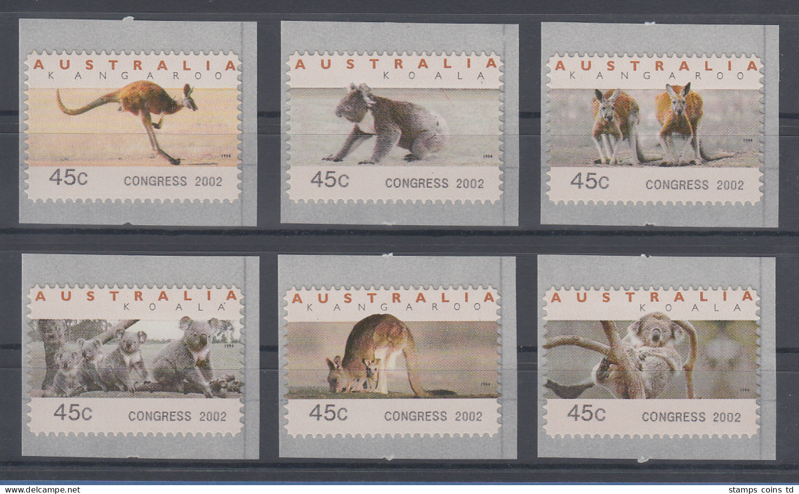 Australien Tritech-ATM Kangaroo / Koala 6 Motive Kpl. CONGRESS 2002 - Viñetas De Franqueo [ATM]