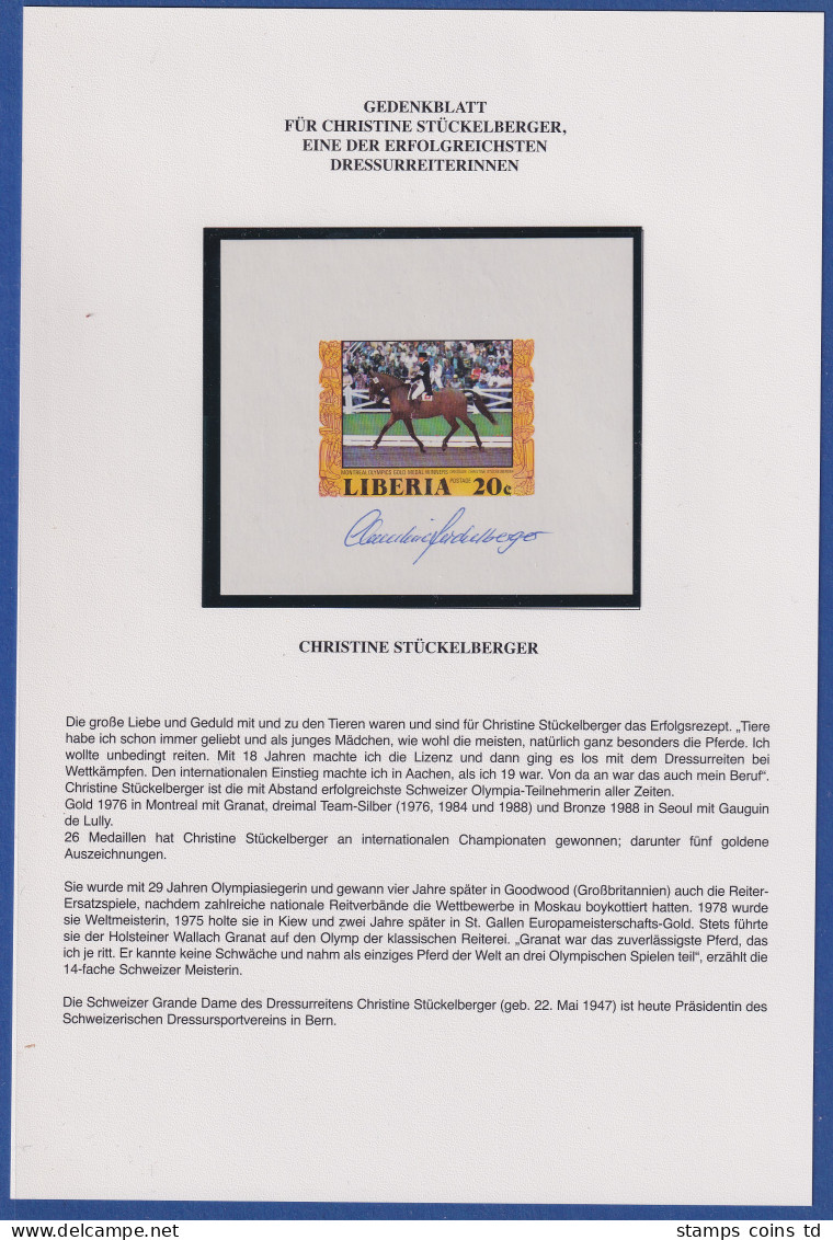 Autogramm Von CHRISTINE STÜCKELBERGER Auf Liberia Mi.-Nr.1034, 1977 - Ippica