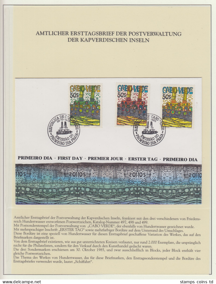 Cabo Verde (Kapverdische Inseln) 1985 Hundertwasser FDC Und 3 Blocks **  - Kaapverdische Eilanden