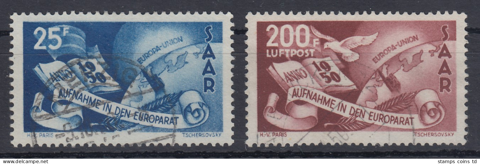 Saarland Europarat 1950 Mi-Nr. 297-98 Satz O Gpr. HOFFMANN BPP - Oblitérés