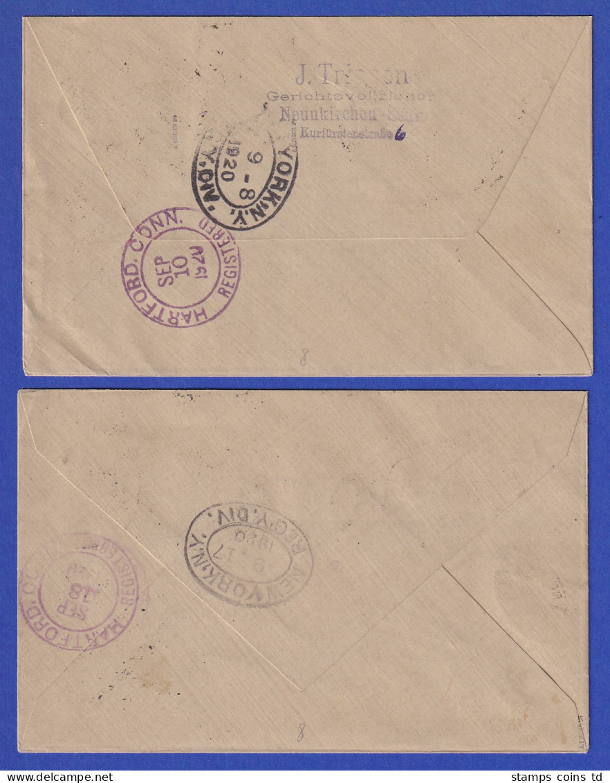 Saargebiet Aug.-Sept 1920 Lot 2 R-Briefe Gelaufen In Die USA  - Cartas & Documentos