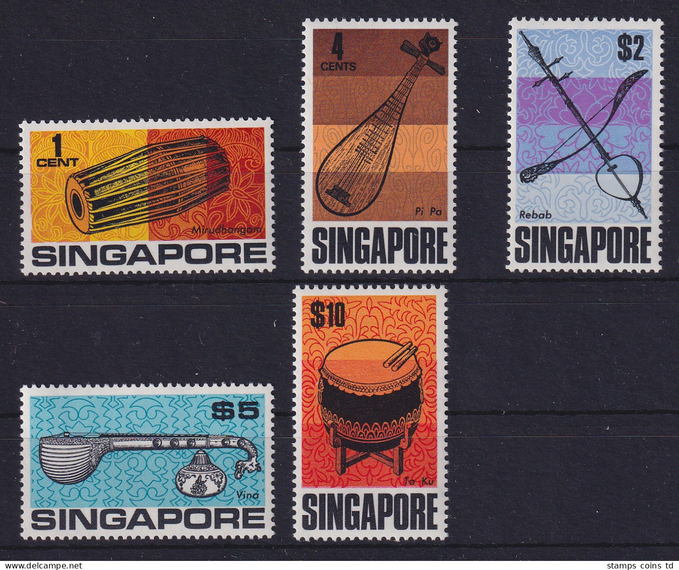 Singapur 1969 Traditionelle Musikinstrumente Mi.-Nr. 107-111 Postfrisch **  - Singapur (1959-...)