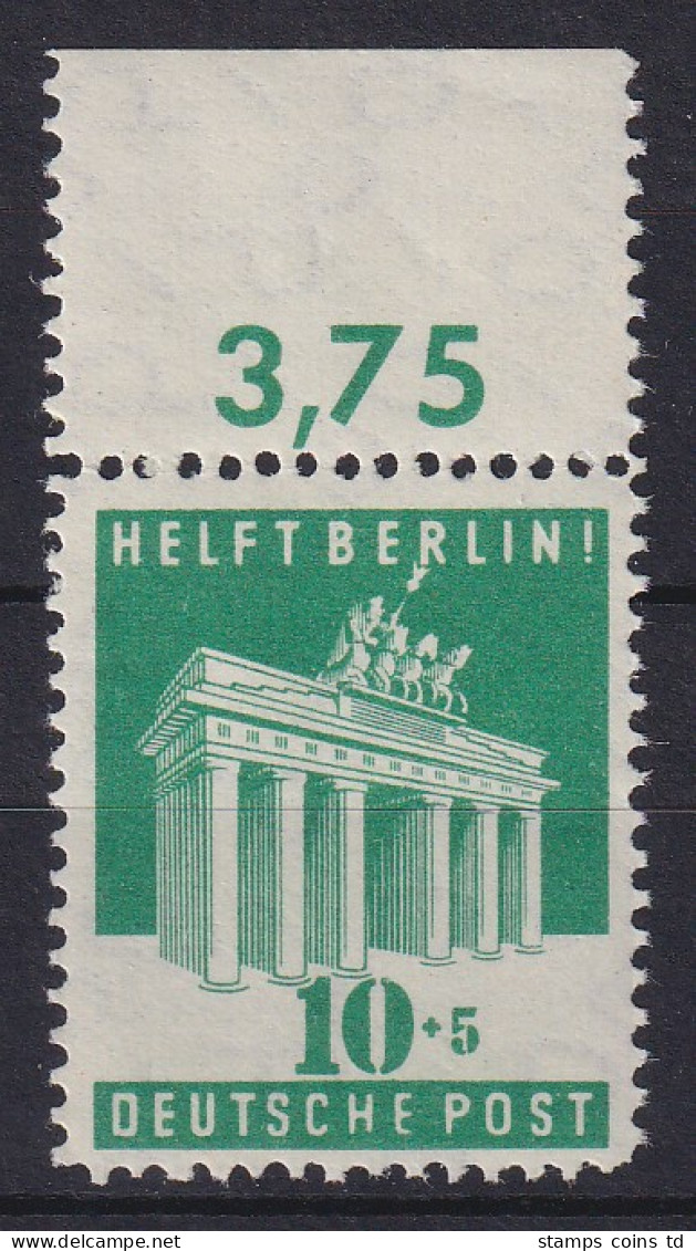 Bizone 1949 Berlin-Hilfe Mi.-Nr. 101 A Oberrandstück ** - Mint
