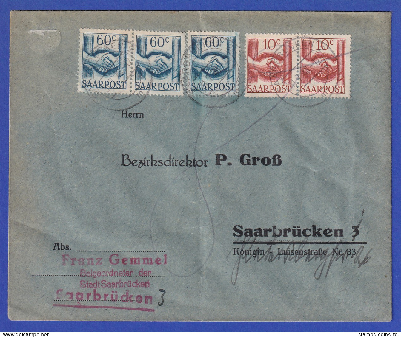 Saarland Mi.-Nr. 239 Und 240 Auf Nachtaxierter Drucksache O Saarbrücken 31.7.48 - Lettres & Documents