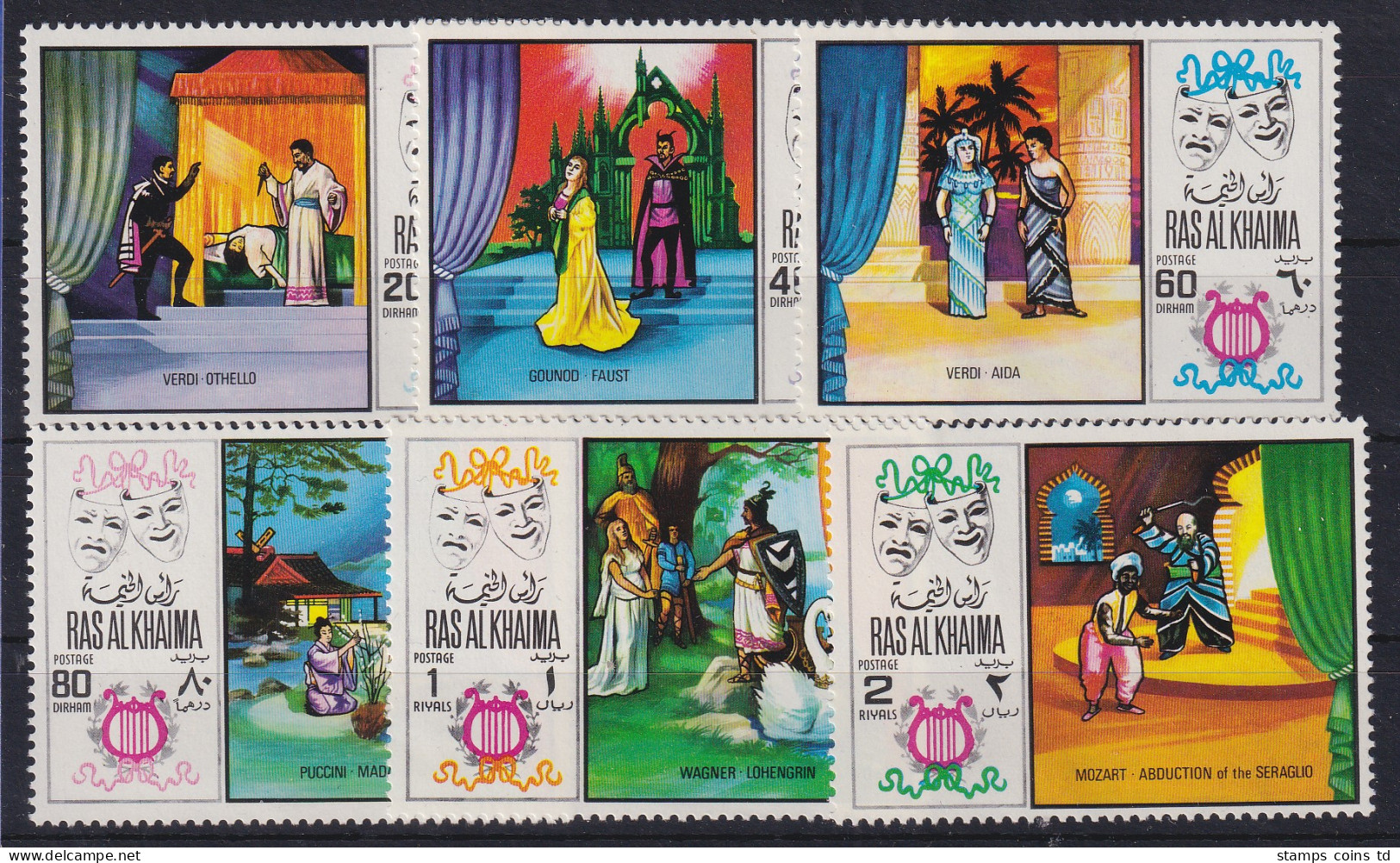 Ra's Al-Chaima 1969 Berühmte Opern-Szenen Mi.-Nr. 281-286 A Postfrisch **  - Emiratos Árabes Unidos