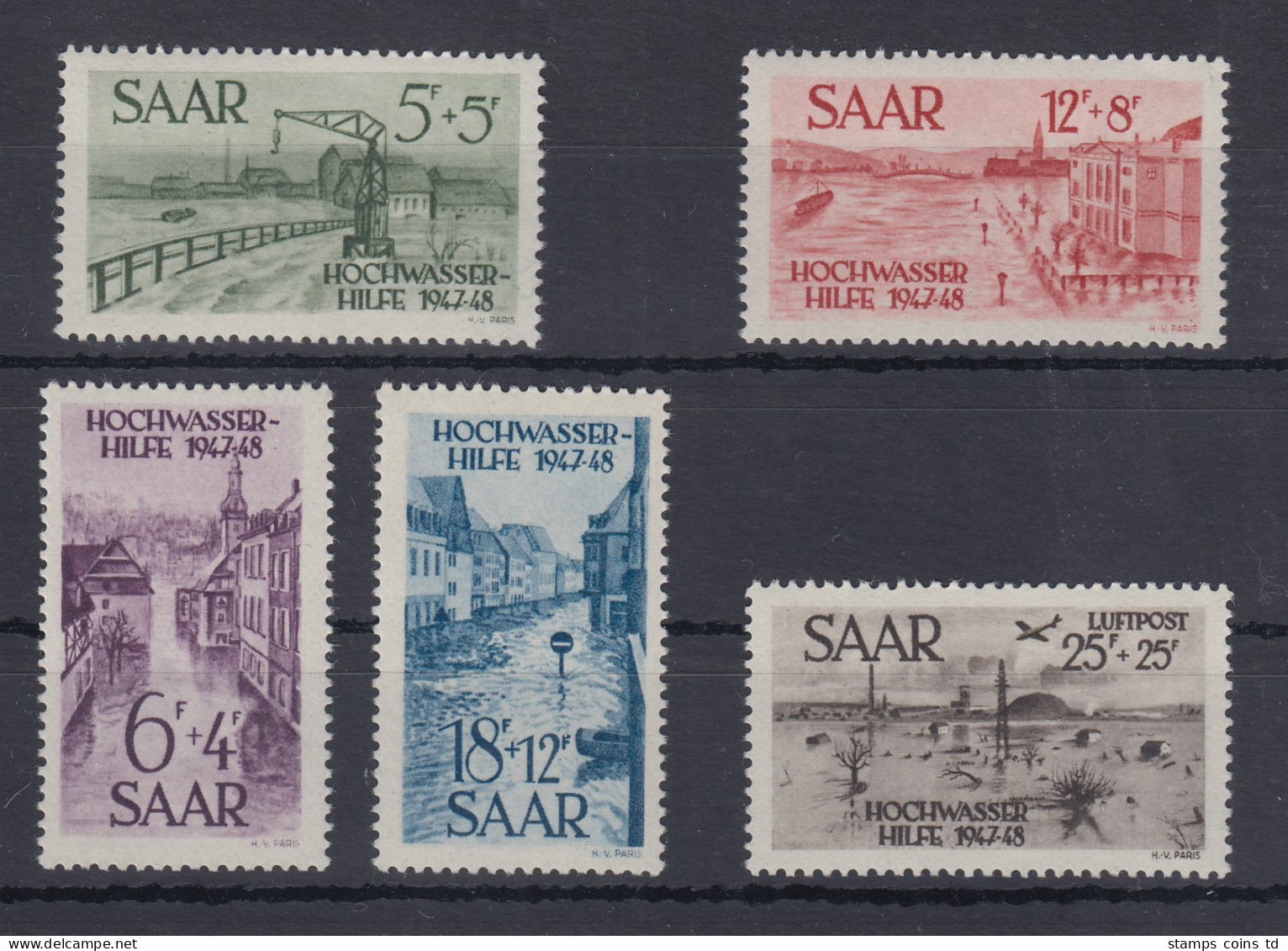 Saar 1948, Hochwasserhilfe Satz 5 Werte Komplett Mi.-Nr. 255-259  **  - Nuovi