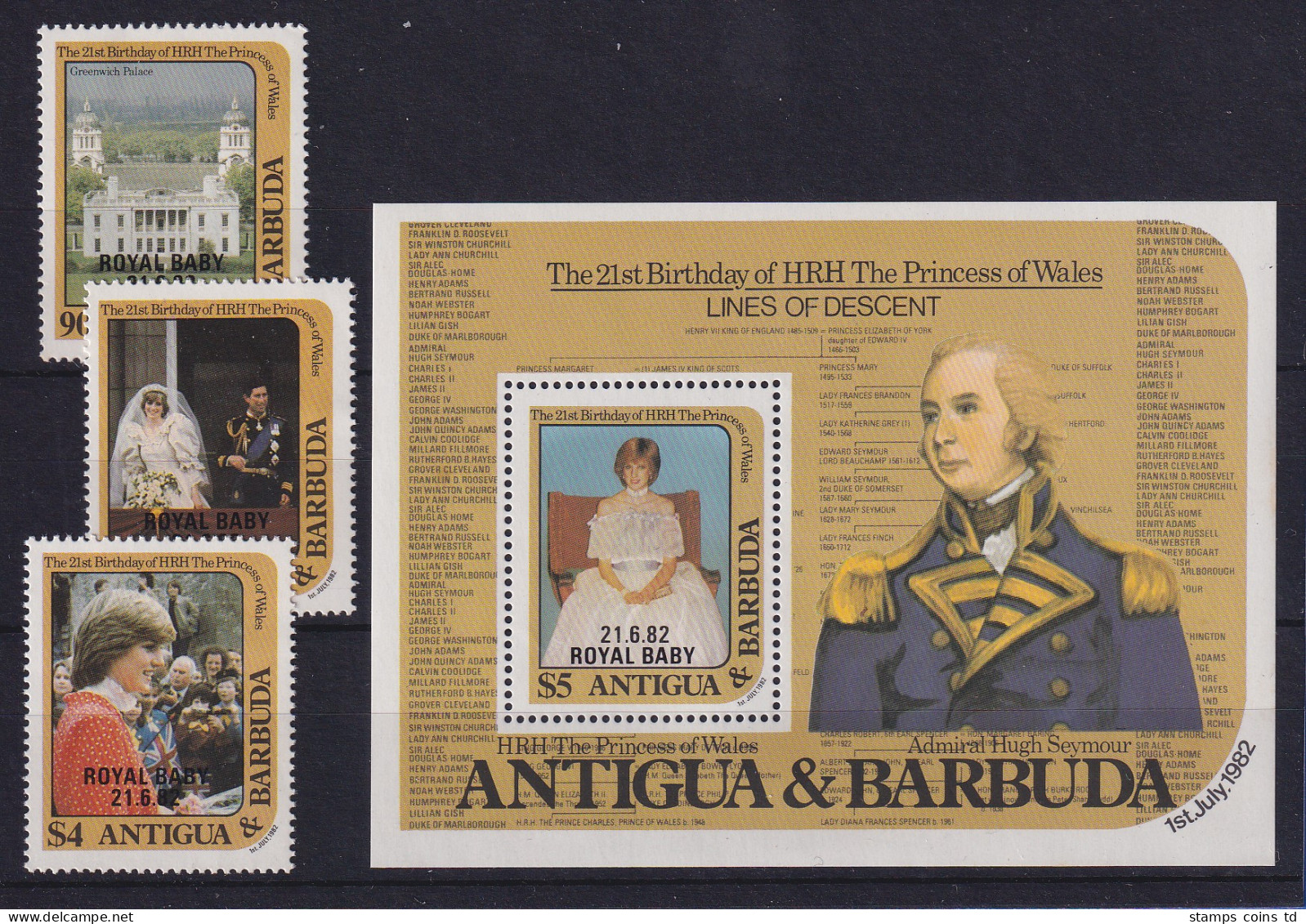 Antigua Und Barbuda 1982 Mi.-Nr. 683-685 Und Block 65 ** / MNH Royal Baby - Antigua Und Barbuda (1981-...)
