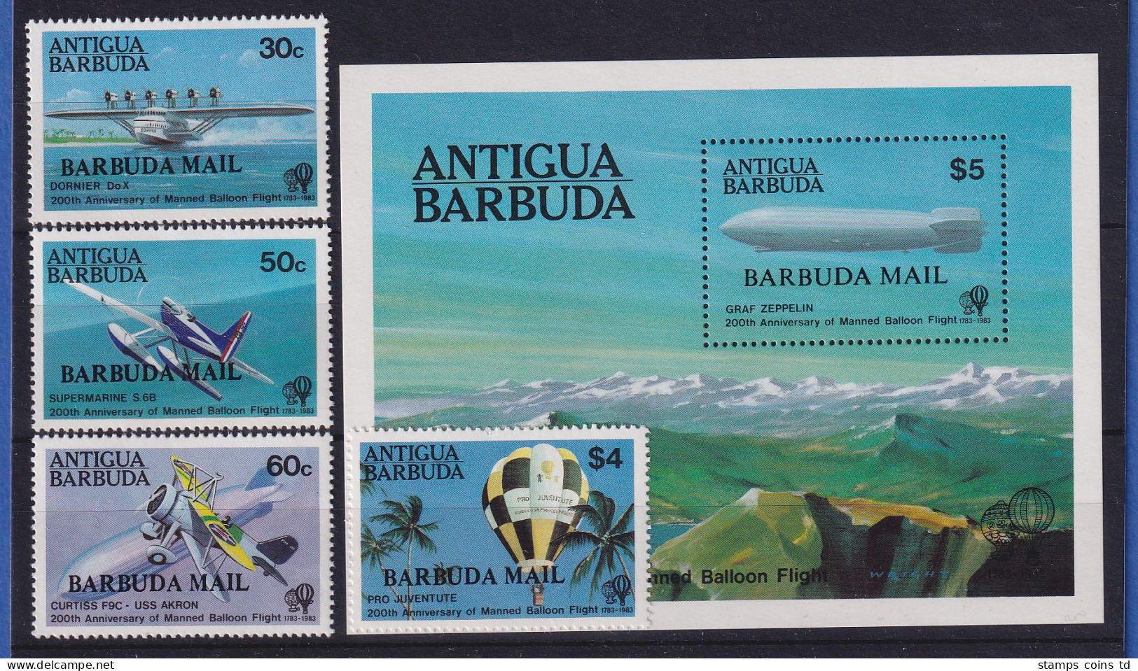 Antigua Und Barbuda 1983 Mi.-Nr. 737-740 Und Block 72 ** / MNH Luftfahrt - Antigua And Barbuda (1981-...)