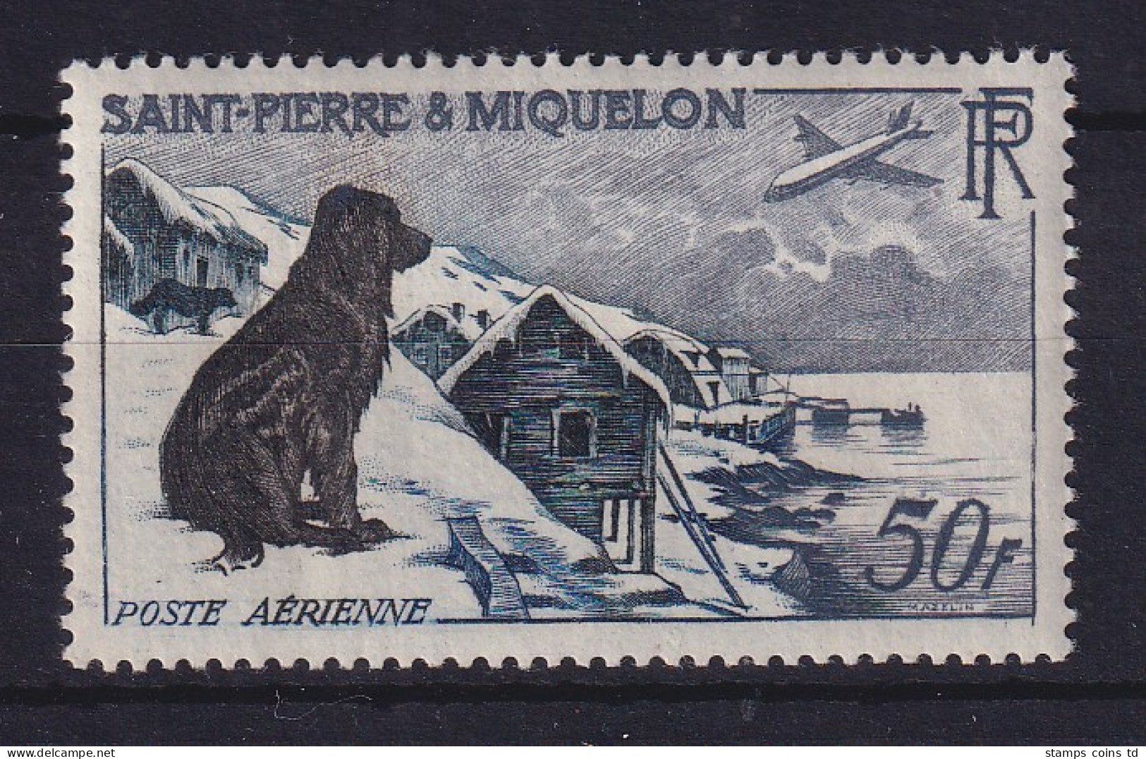 St. Pierre Und Miquelon 1957 Luftpostmarke Neufundländer Mi.-Nr. 386 ** - Sonstige & Ohne Zuordnung