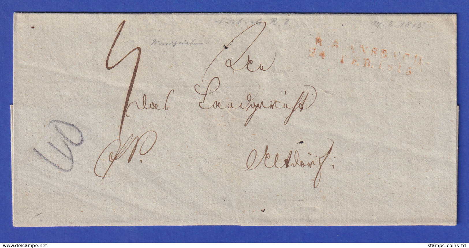 Bayern Brief Mit Rayon-Stempel ANSBACH In Rot 1815 - Sonstige & Ohne Zuordnung