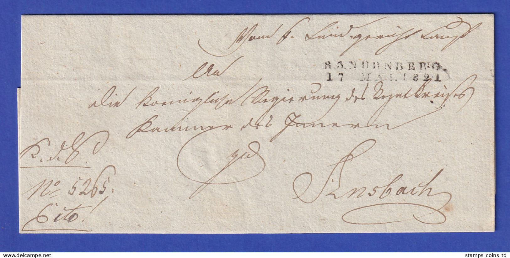 Bayern Dienstbrief Mit Rayon-Stempel NÜRNBERG 1821 - Autres & Non Classés