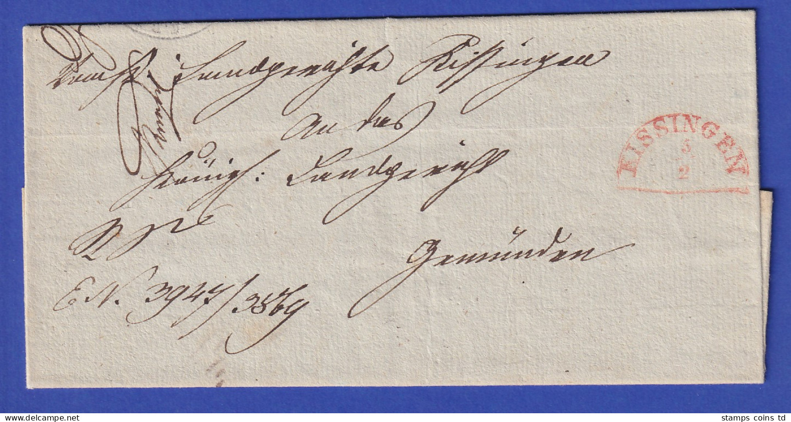 Bayern Dienstbrief Mit Halbkreis-Stempel KISSINGEN In Rot, Wohl 1847 - Other & Unclassified