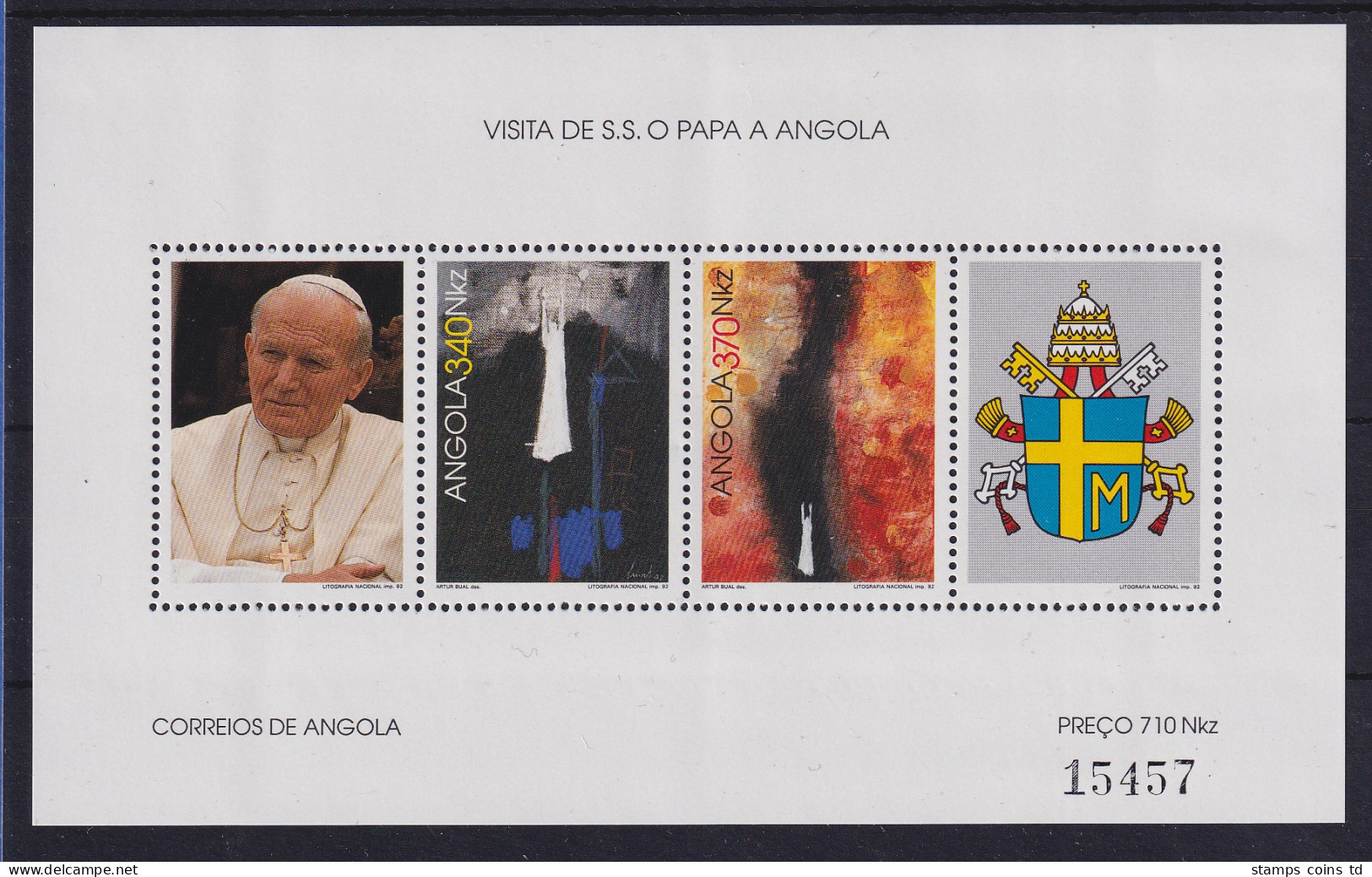 Angola 1992 Blockausgabe Papstbesuch Mi.-Nr. Block 13 Postfrisch ** - Angola
