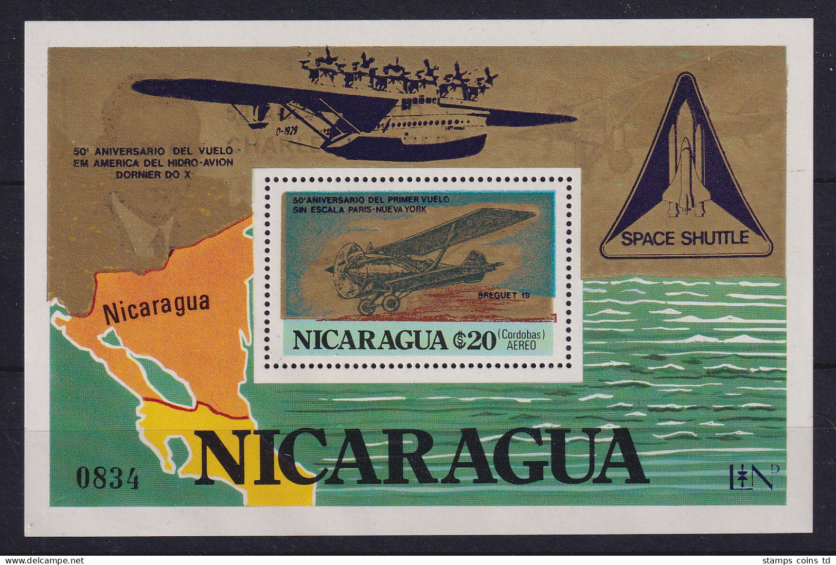 Nicaragua 1980 Blockausgabe Luftfahrt Mi.-Nr. Block 132 B Postfrisch ** - Nicaragua