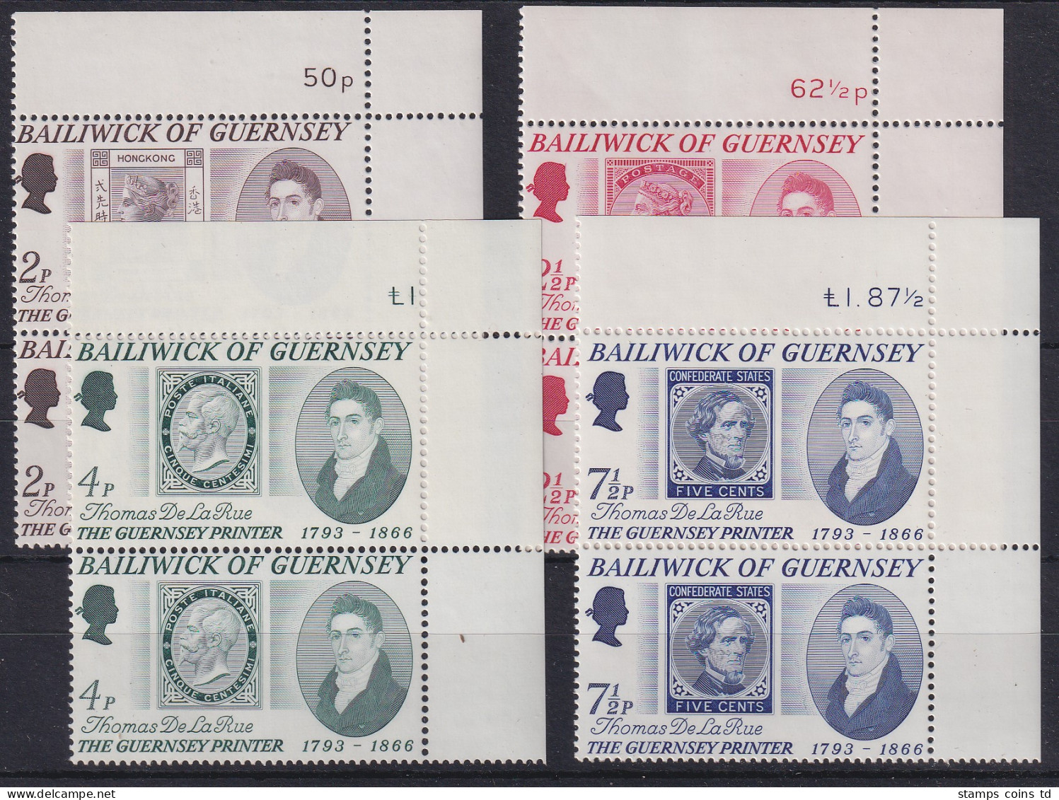 Guernsey 1971 Thomas De La Rue Mi.-Nr. 54-57 Senkr. Eckrandpaare OR ** - Guernesey