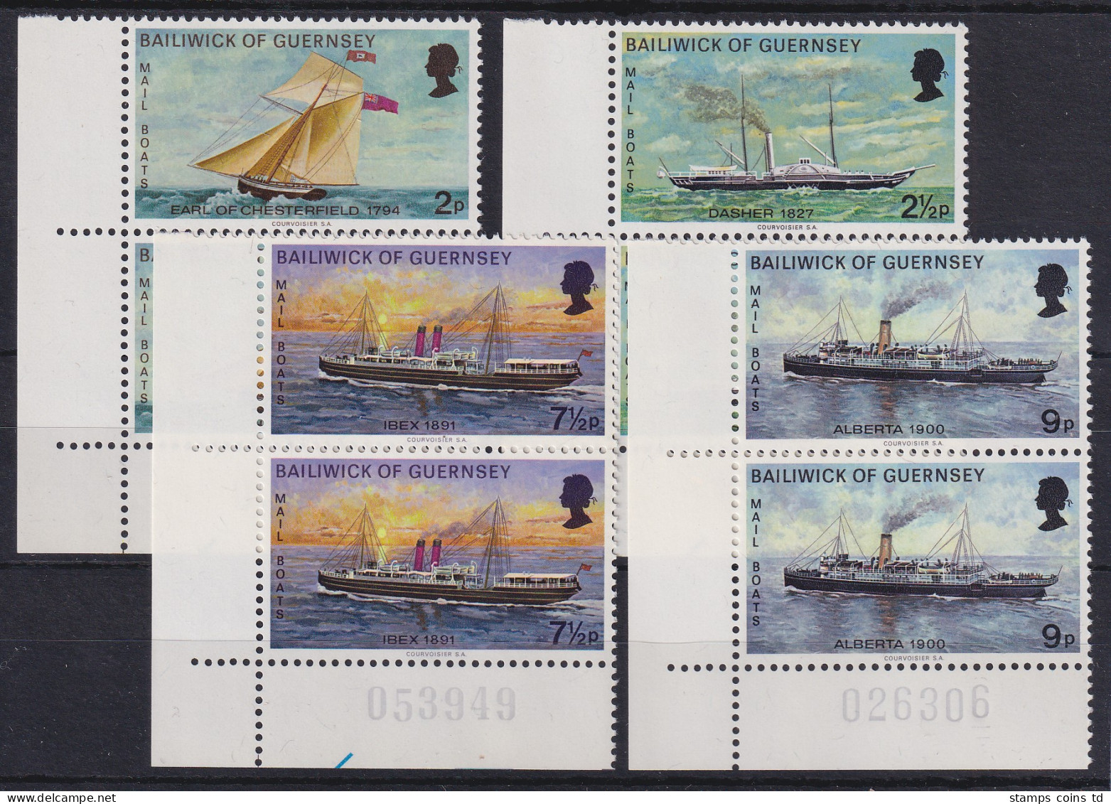 Guernsey 1972 Postschiffe Mi.-Nr. 62-65 Senkr. Eckrandpaare UL Postfrisch ** - Guernesey