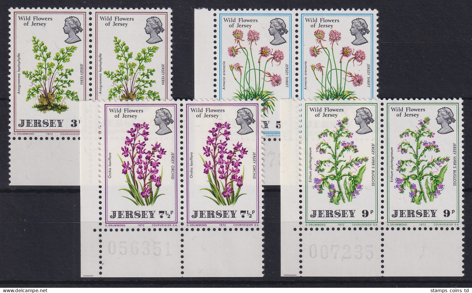 Jersey 1972 Wildblumen Mi.-Nr. 61-64 Seiten- Und Eckrandpaare Postfrisch ** - Jersey
