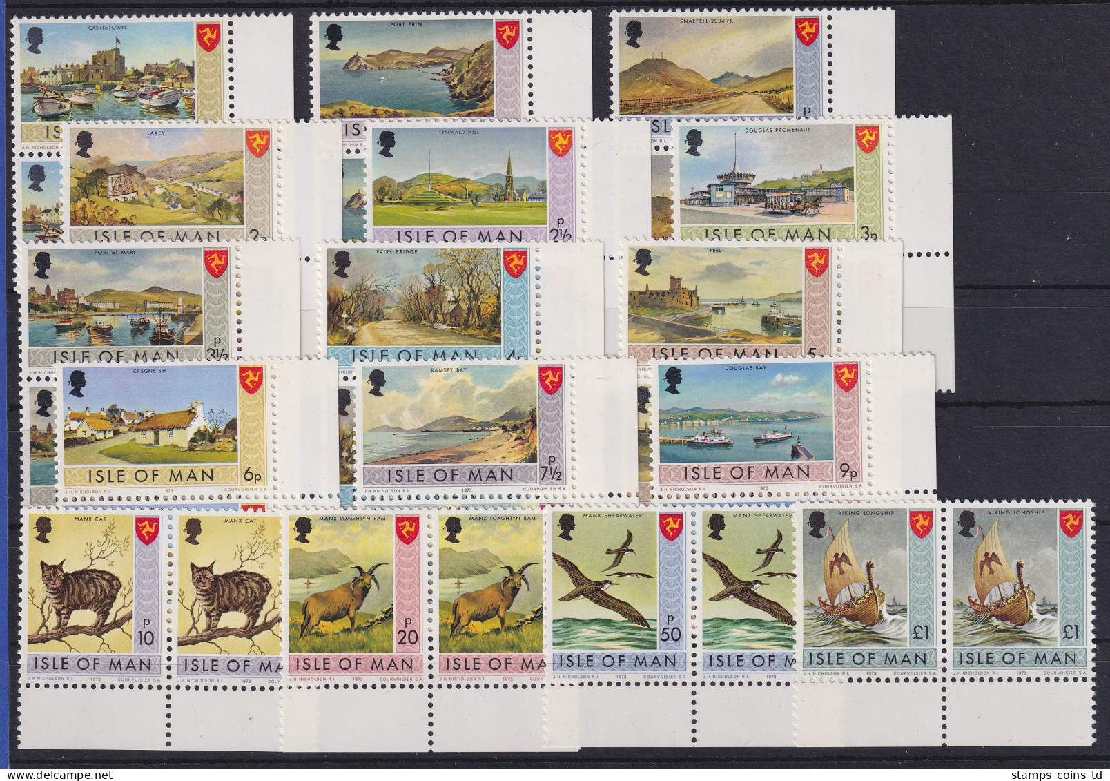 Isle Of Man 1973 Sehenswürdigkeiten Mi.-Nr. 12-27 Alles Randpaare Postfrisch ** - Man (Insel)