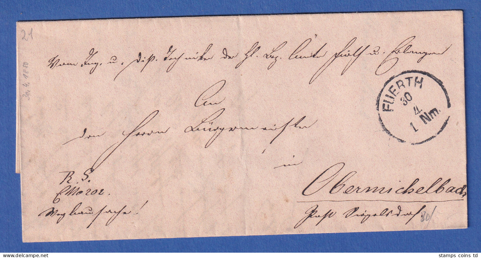 Bayern Unfrankierter Dienstbrief Mit Einkreisstempel FUERTH 1880 - Other & Unclassified