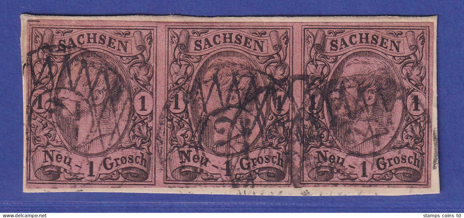 Sachsen Friedrich August II.1 Ngr Mi.-Nr.9 II B O Dreierstreifen Gpr. PFENNINGER - Saxe