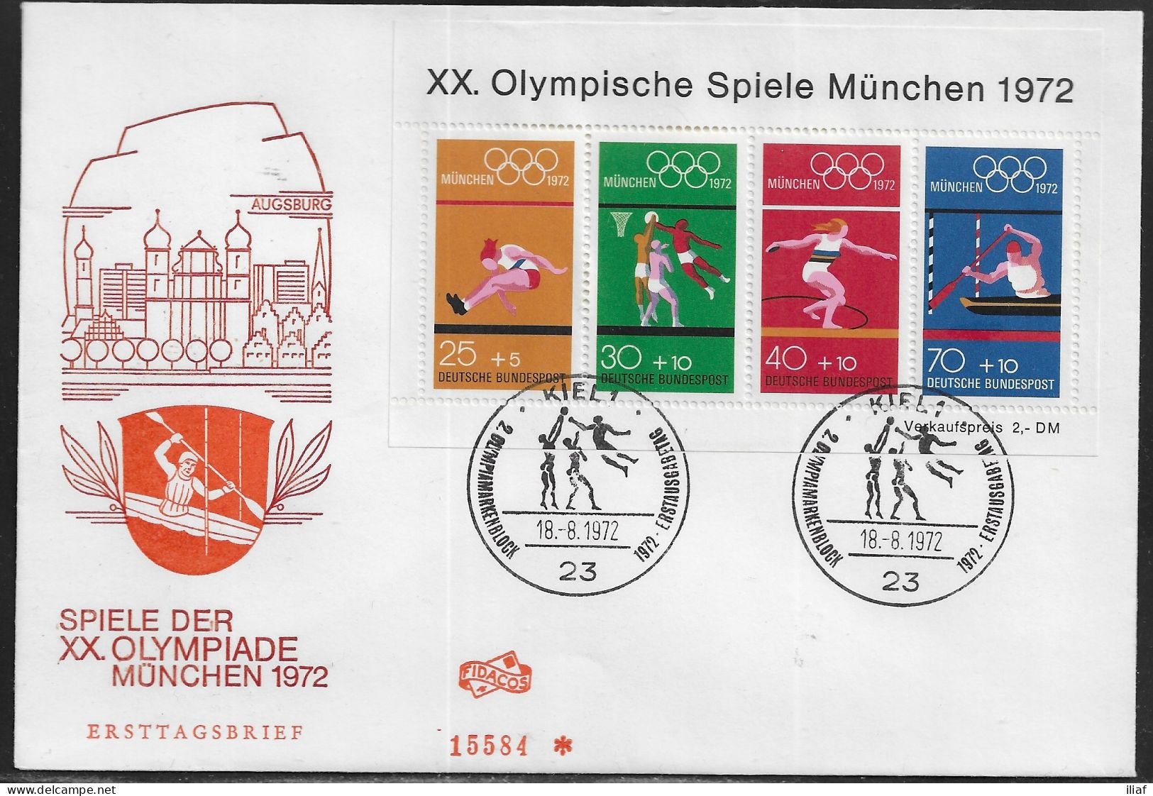 Germany. FDC Mi. BL8.  Summer Olympic Games 1972 - Munich.  Souvenir Sheet.  FDC Cancellation On Cachet Special Envelope - 1971-1980