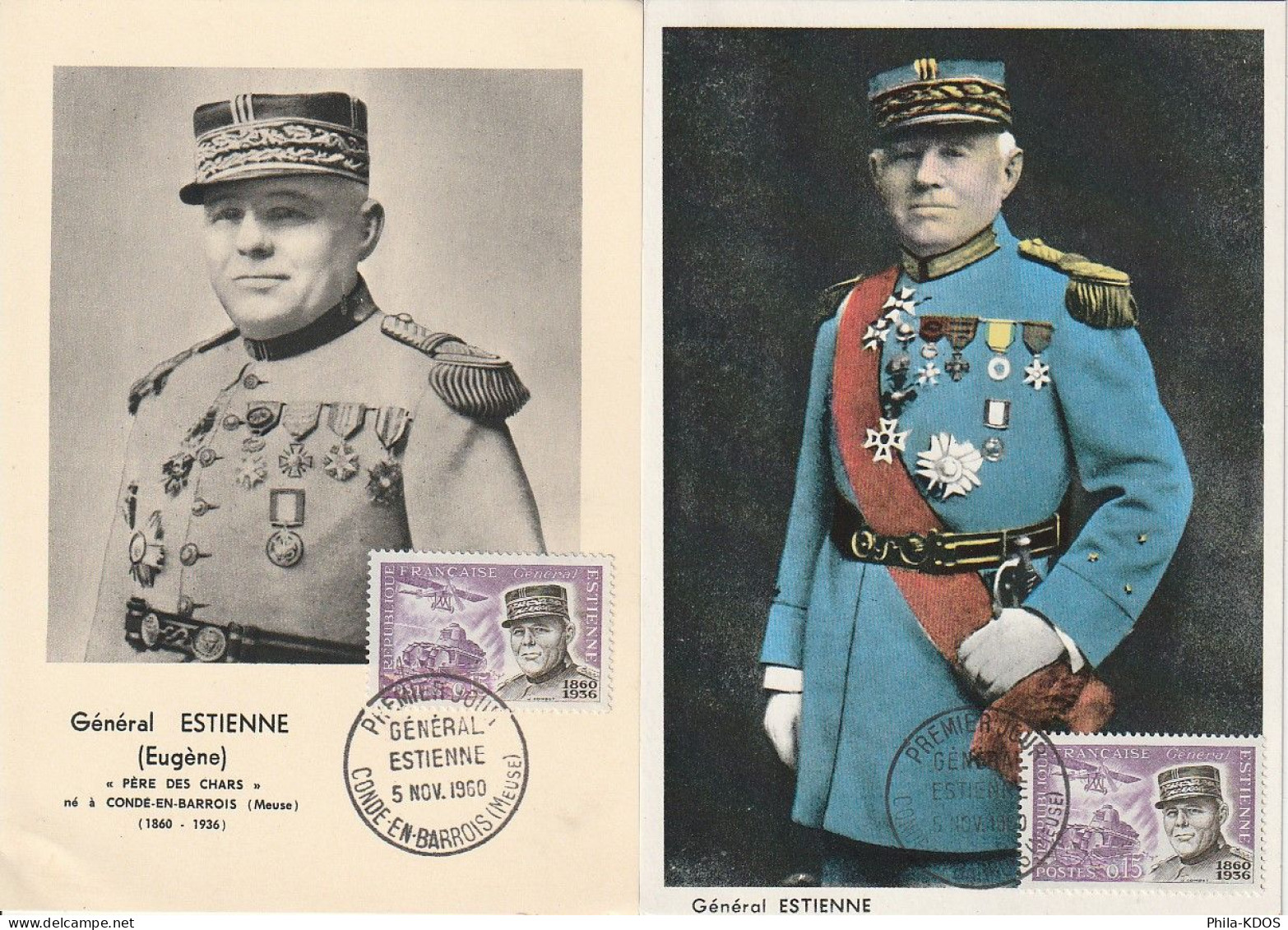 " GENERAL ESTIENNE " Sur 2 Cartes Maximum De 1960. N° YT 1270. Parfait état. CM à Saisir !!! - Militaria