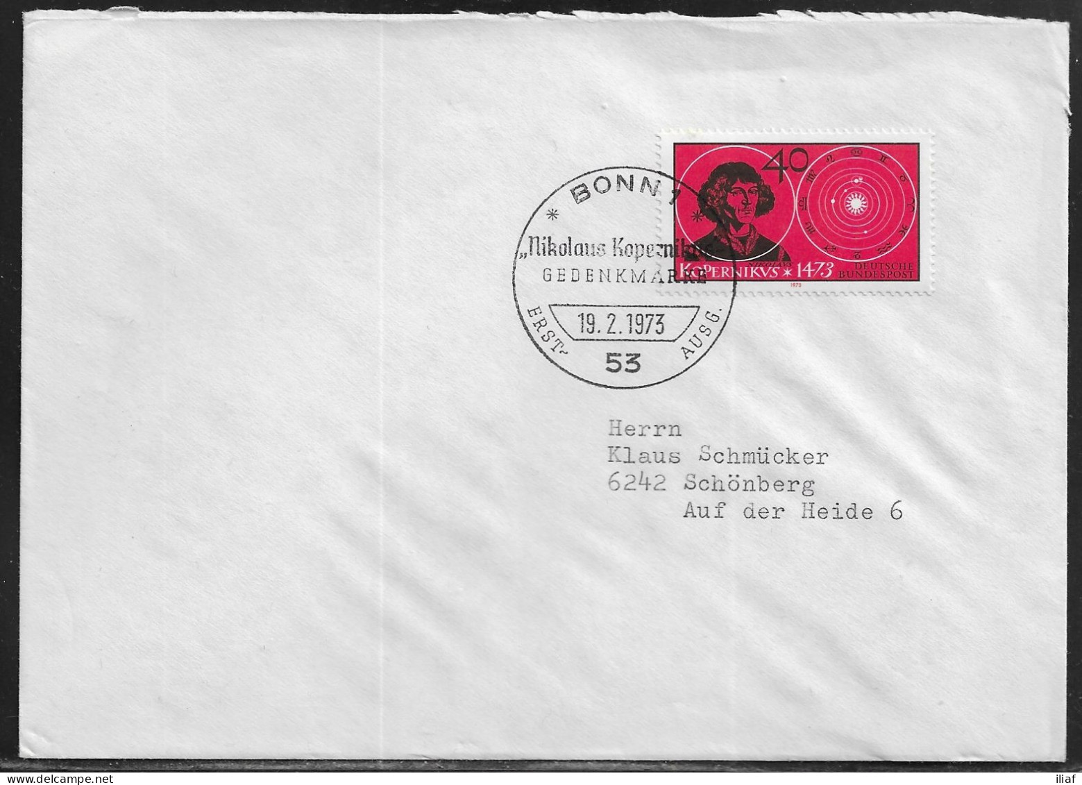 Germany. FDC Mi. 758.  Nicolaus Copernicus And Solar System.  FDC Cancellation On Plain Envelope - 1971-1980