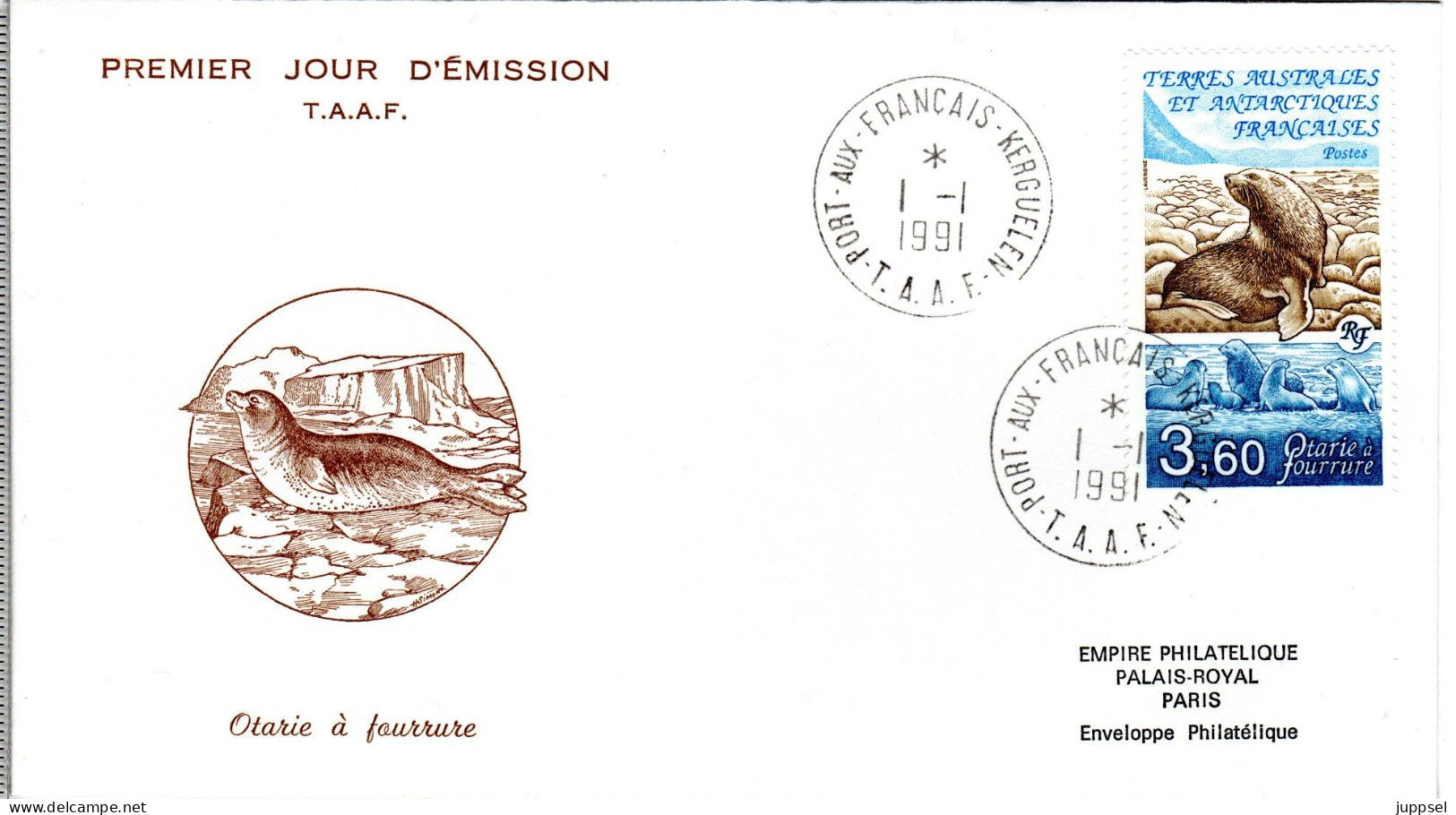 AAT  FDC, Seal    /   TERRES AUSTRALES Et ANTARCTIQUES FRANCAISES    Lettre De Première Jour, Phoque   -  1991 - Sonstige & Ohne Zuordnung