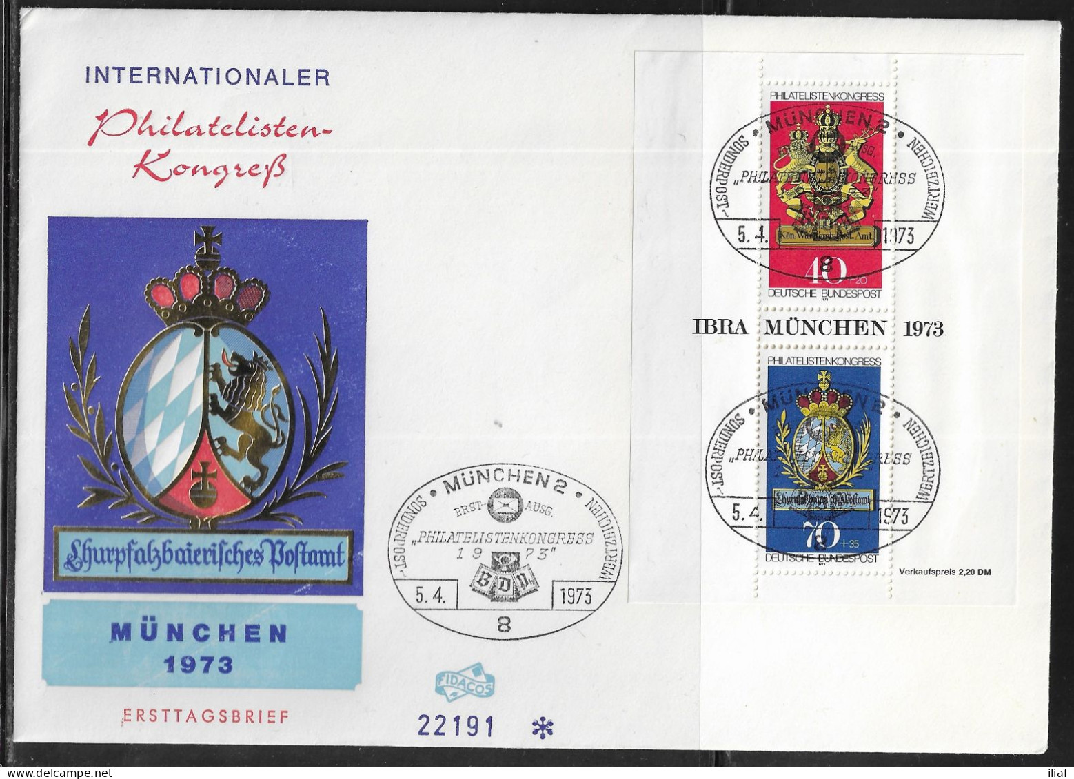 Germany. FDC Mi. BL9 Stamp Exhibition IBRA Munich '73. Souvenir Sheet. FDC Cancellation On Cachet Special Envelope 22191 - 1971-1980