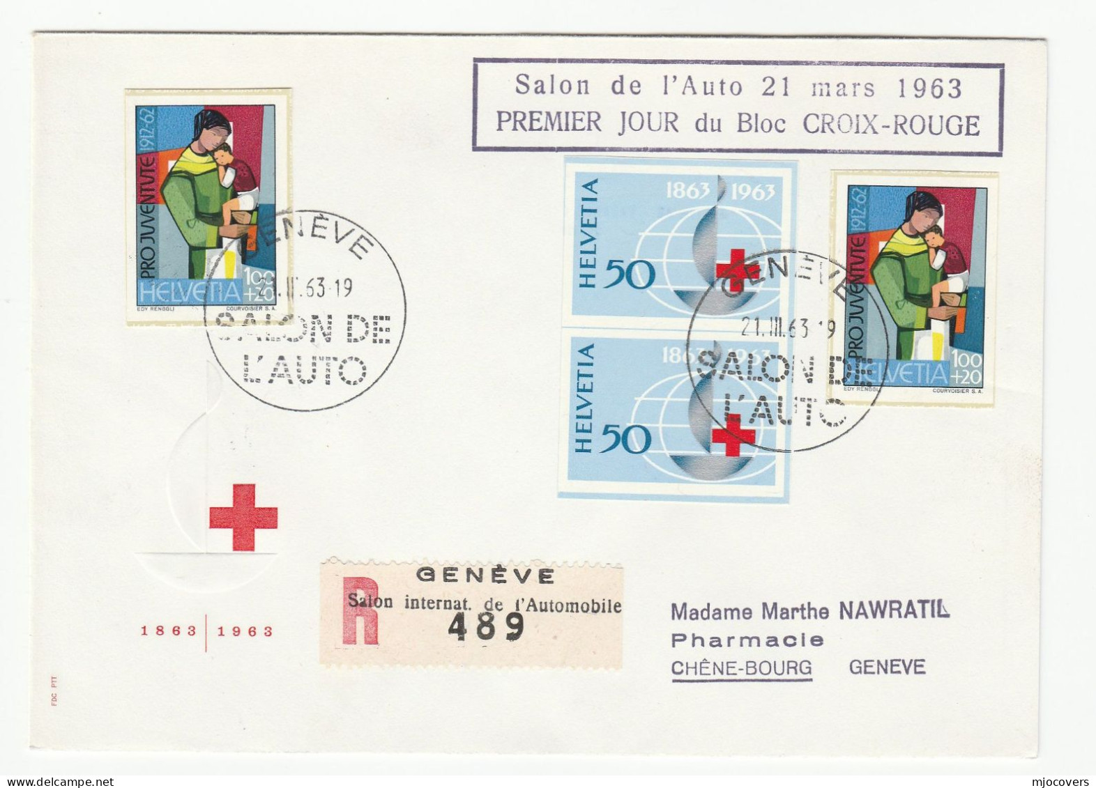 1963 Fdc RED CROSS Imperf To PHARMACY Reg INT. AUTOMOBILE SALON Cover  SWITZERLAND Health Medicine  Stamps - FDC