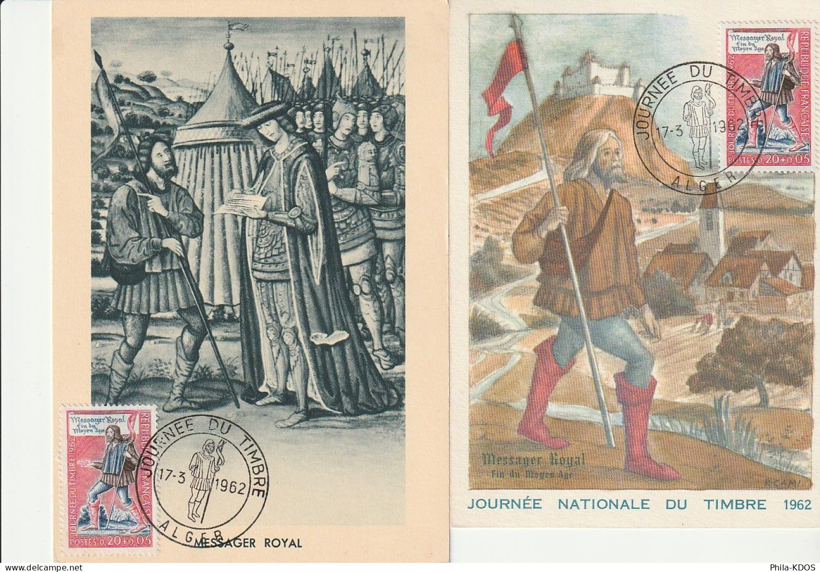 " JDT 1962 :MESSAGER ROYAL " Sur 2 Cartes Maximum De 1962. N° YT 1332. Parfait état. CM à Saisir !!! - Tag Der Briefmarke