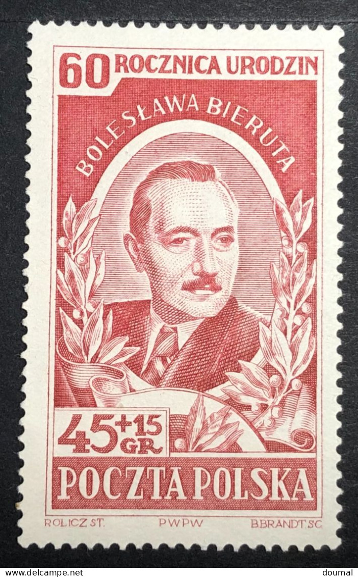 Timbre Du Célèbre Président Polonais Boleslaw Bieryt 1952 - Neufs