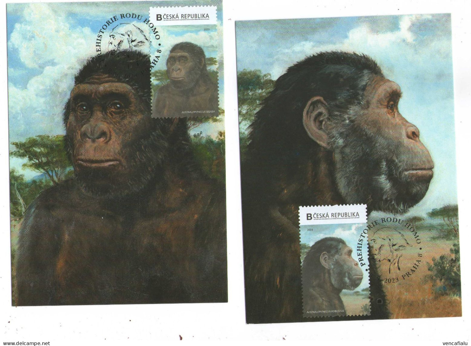 Czech Republic 2023 - Hominidae, Set 8 Cartes Maximum,  Self-adhesive Personalised Stamps, Nice Postmark - Prehistóricos