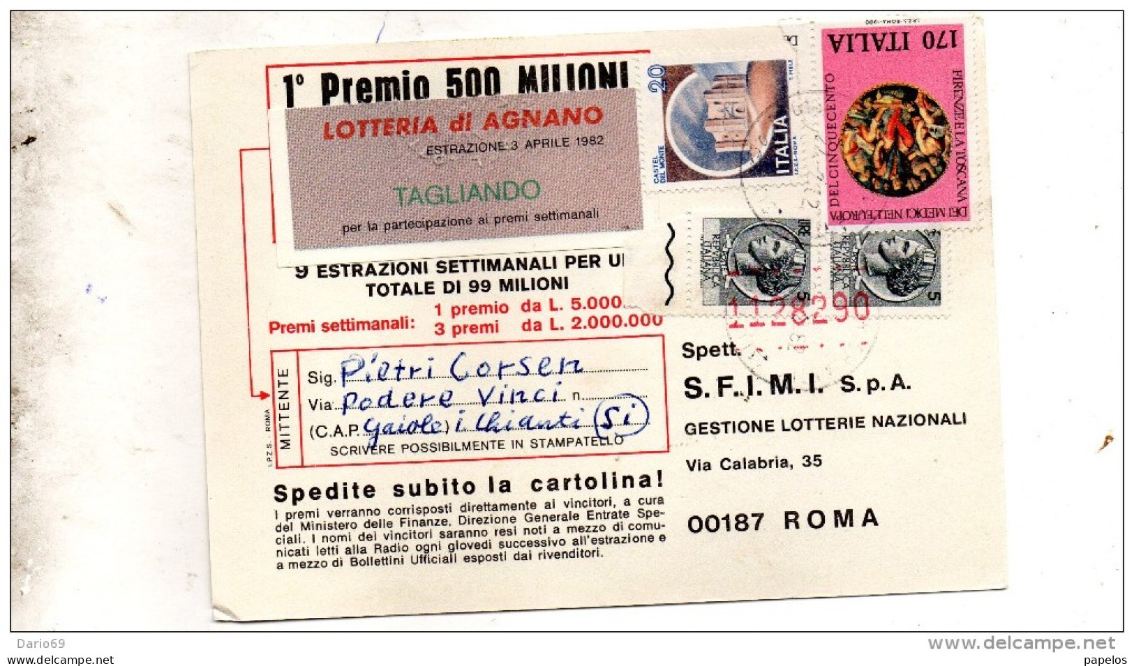 1982 CARTOLINA CON ANNULLO CHIANTI SIENA - 1981-90: Marcophilie