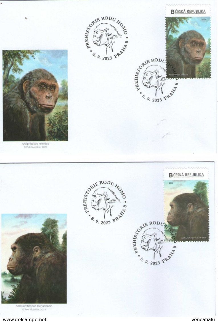 Czech Republic 2023 - Hominidae, Set 8 Cartes Maximum,  Self-adhesive Personalised Stamps, Nice Postmark - Prehistóricos