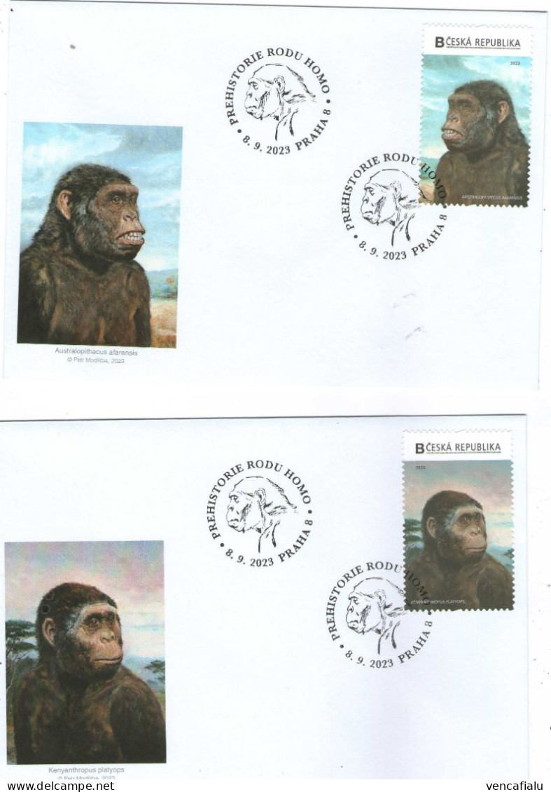 Czech Republic 2023 - Hominidae, Set 8 Cartes Maximum,  Self-adhesive Personalised Stamps, Nice Postmark - Prehistóricos