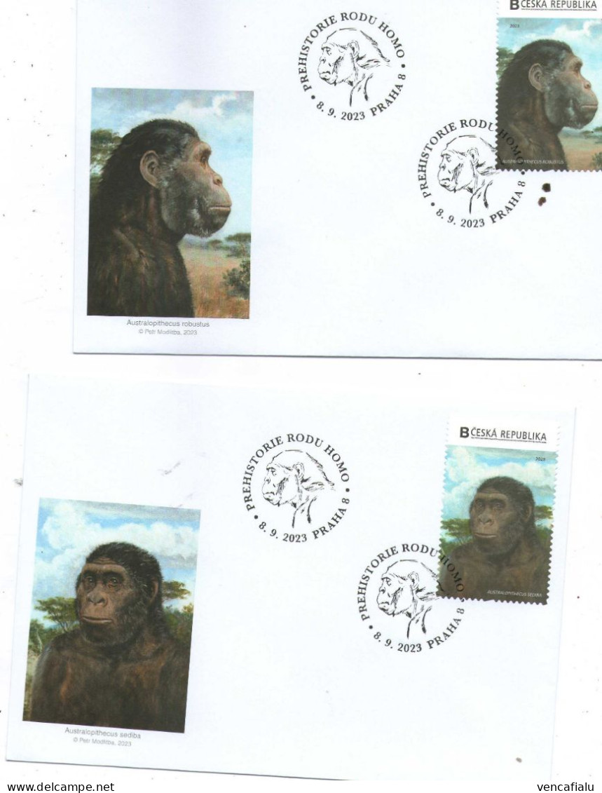 Czech Republic 2023 - Hominidae, Set 8 Cartes Maximum,  Self-adhesive Personalised Stamps, Nice Postmark - Prehistóricos