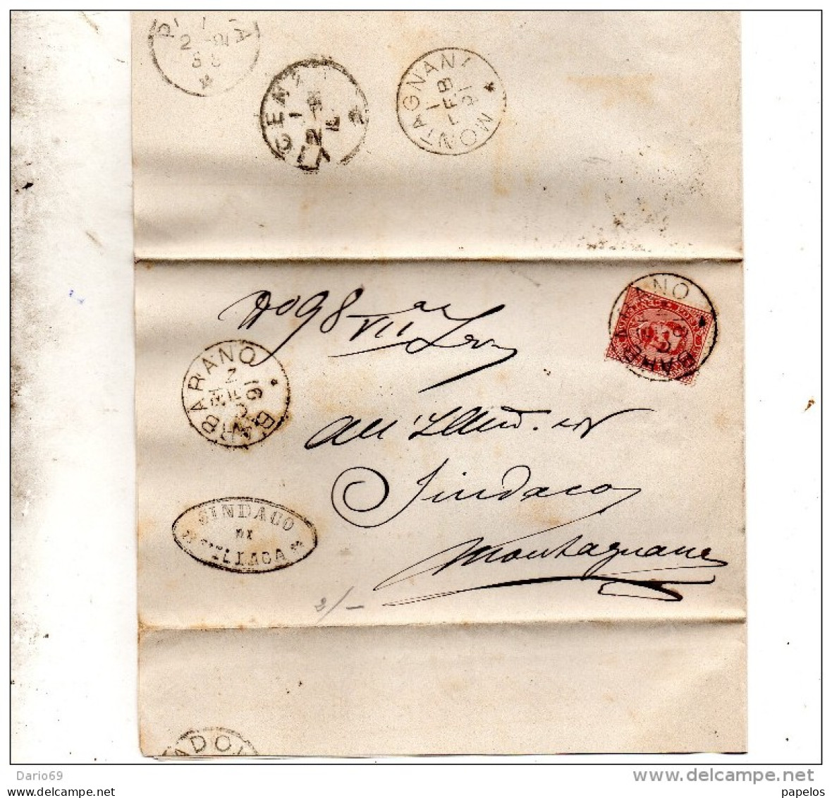 1891   LETTERA CON ANNULLO BARBARANO VICENZA + VILLAGA + MONTAGNANA - Poststempel