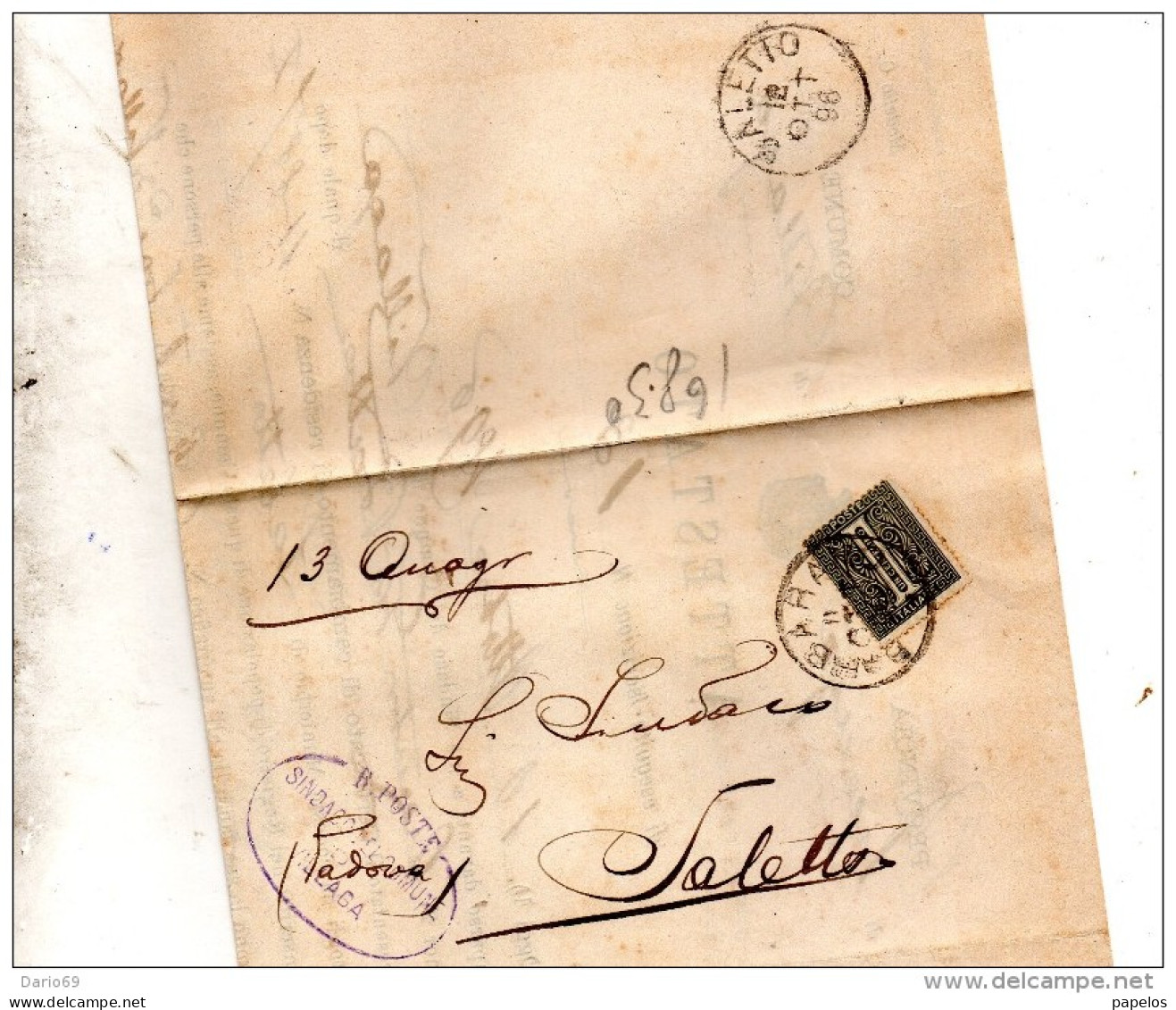 1896   LETTERA CON ANNULLO BARBARANO VICENZA + VILLAGA - Poststempel