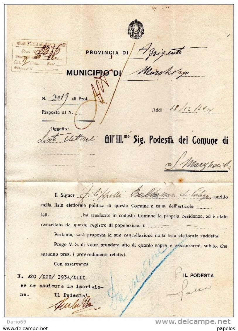 1934 LETTERA CON ANNULLO MONTEVAGO AGRIGENTO - Storia Postale