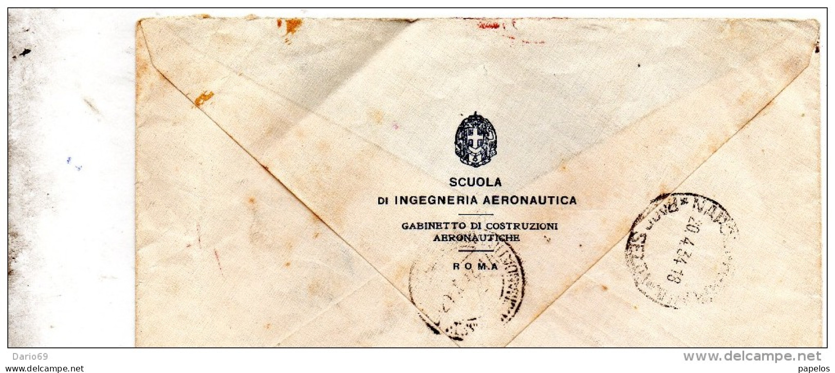 1934  LETTERA ESPRESSA INTESTATA SCUOLA DI INGEGNERIA AERONAUTICA  CON ANNULLO ROMA - Correo Urgente
