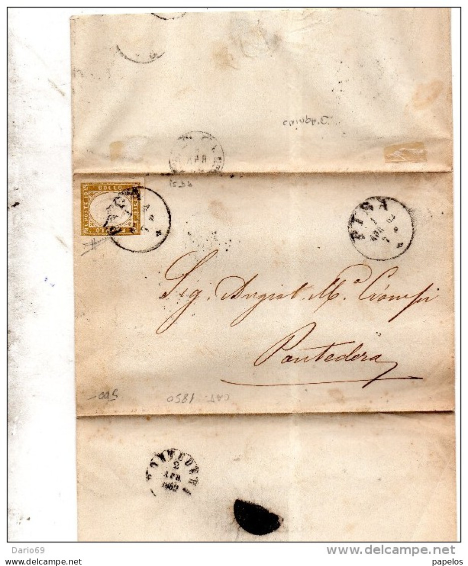 1862 LETTERA CON ANNULLO PISA  + PONTEDERA - Storia Postale