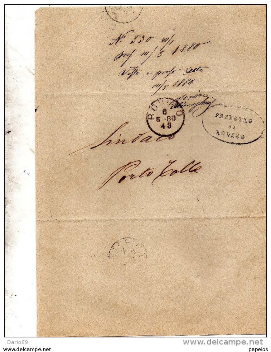 1880 LETTERA CON ANNULLO ROVIGO - CONTABILITÀ TRASPORTI CARCERARI - Poststempel