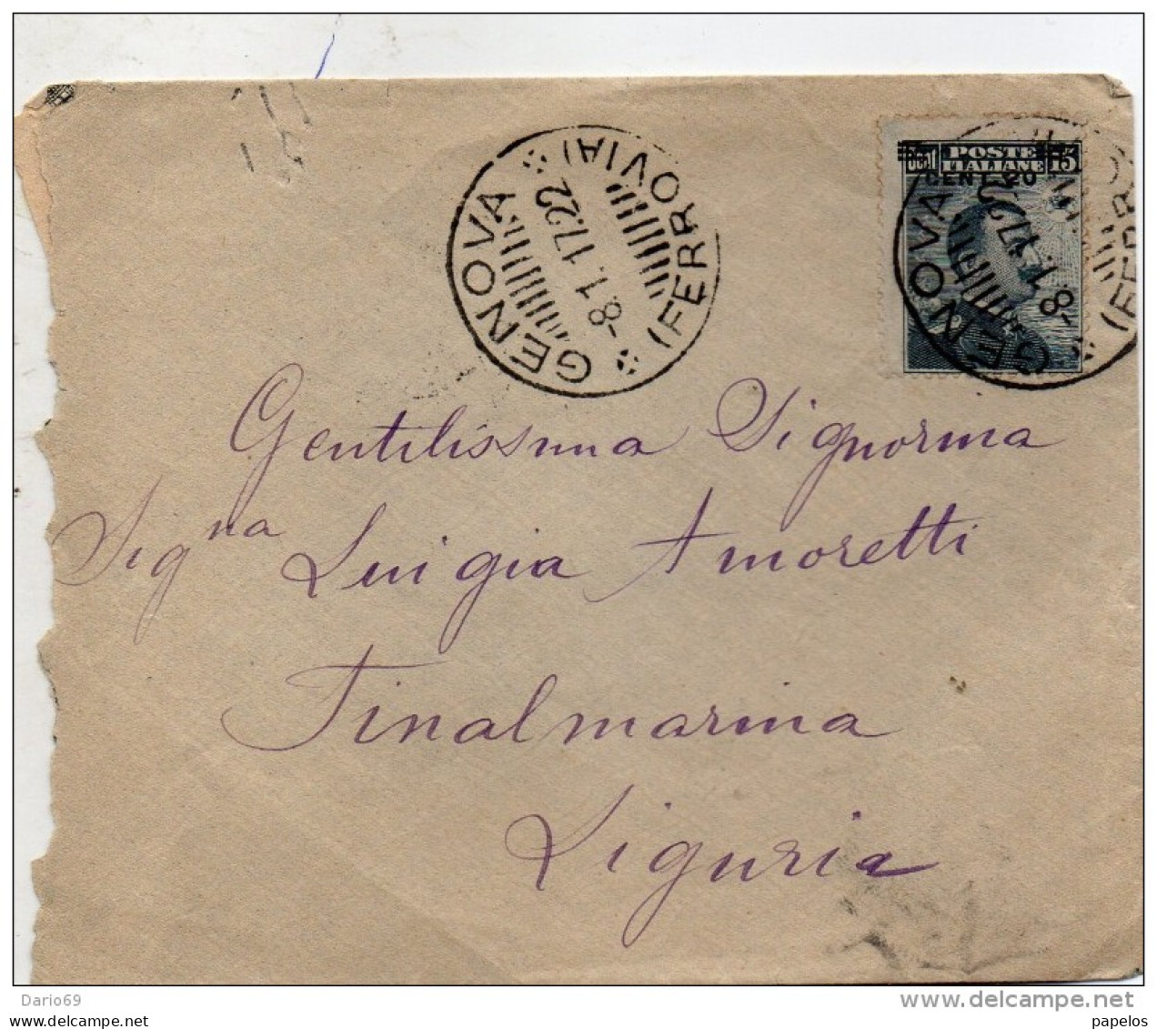 1917  LETTERA CON ANNULLO GENOVA - Storia Postale