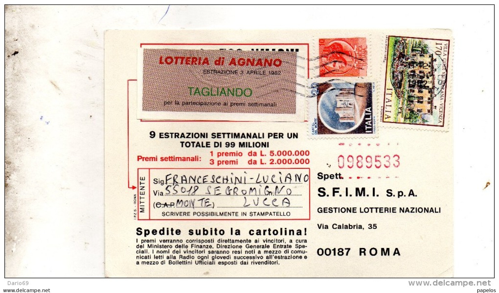 1982 CARTOLINA CON ANNULLO LUCCA - 1981-90: Marcofilie
